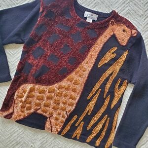 Vintage Mixed Animal Print Velour Giraffe Sweater